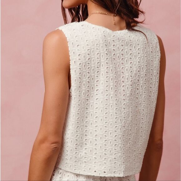 SO ME Floral Eyelet Lace Tie Front Vest Top & Two-Piece Dress Set White sz Large - Picture 4 of 15